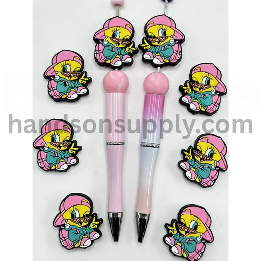 Cute Cap Glasses Tweet Bird with Pink Shoes Silicone Focal Beads