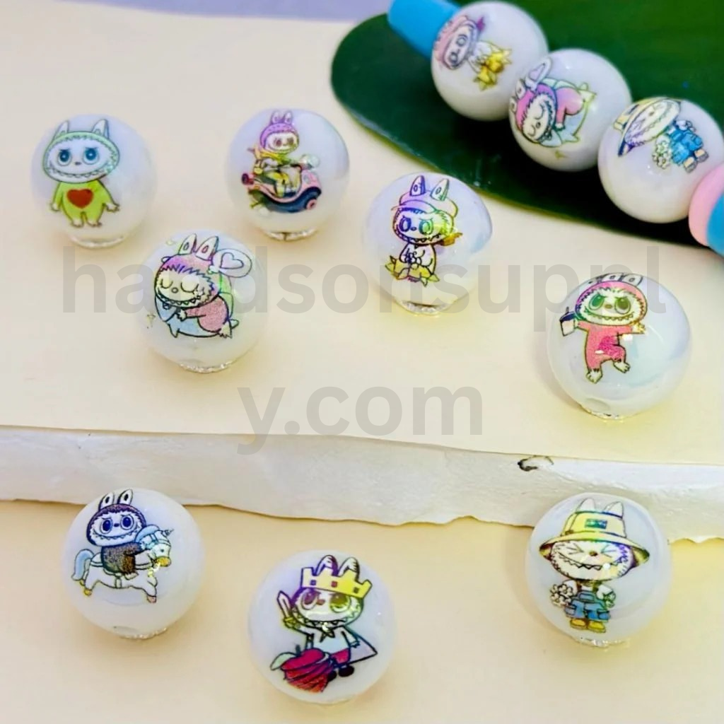 Monster Doll Character White Round 16MM Random Mix Glossy Acrylic Beads