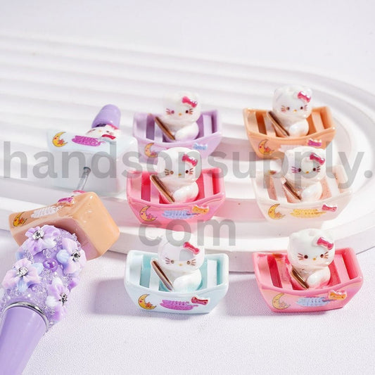 UV Coated Cute Cat Rowing Boat Ride Acrylic Beads 18*27MM, Random Mix