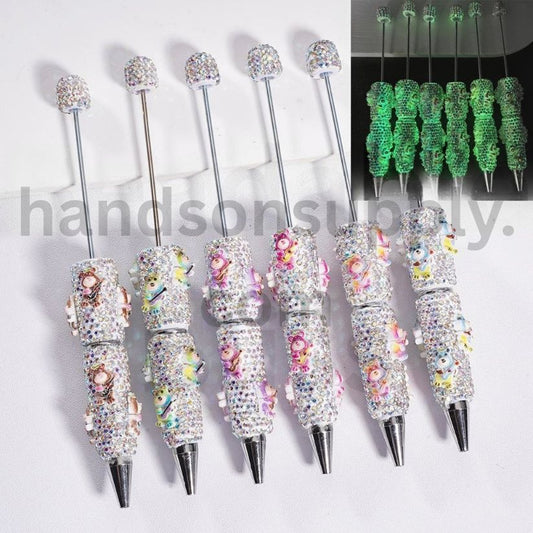 Luminous Cute Bear Toy Store Design, Beadable Clay Pen with AB Rhinestones Random Mix
