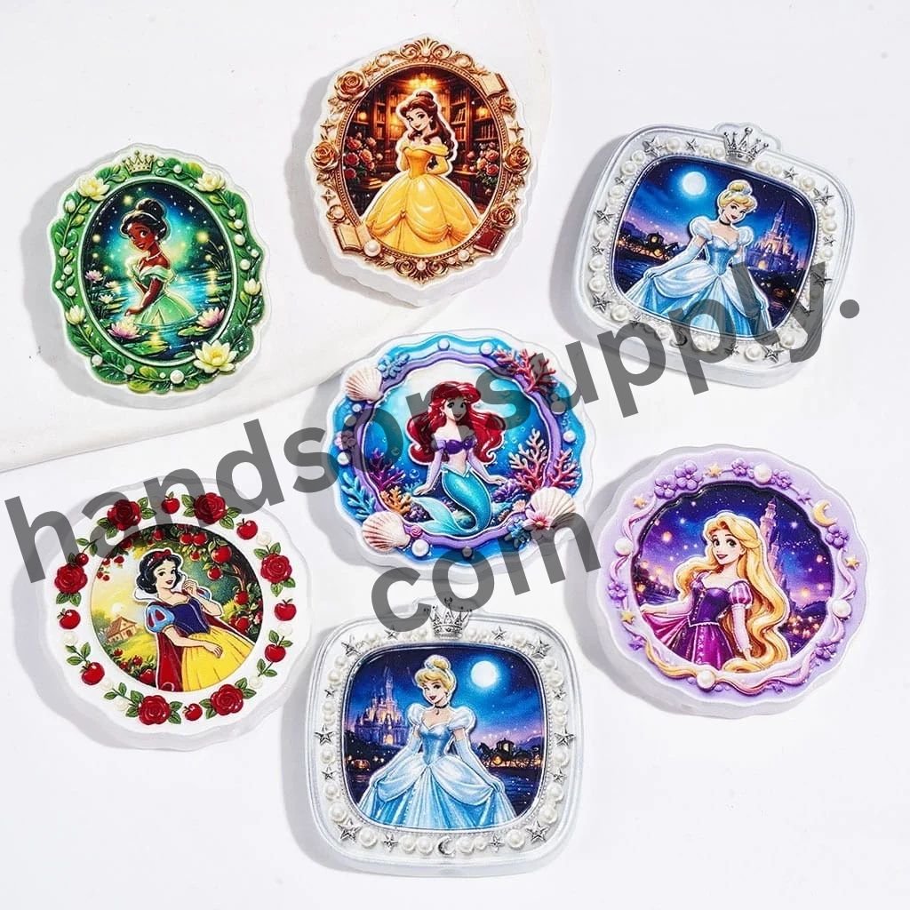 Royal Princess Character with Wreath, Seashell & Pearl Frames Design Acrylic Beads, Random Mix