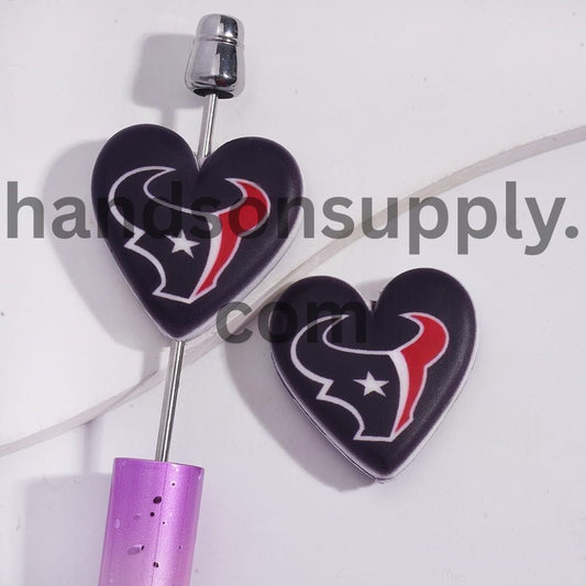 American Football Houston Pattern Sport Theme Flat Heart Shape Silicone Focal Bead
