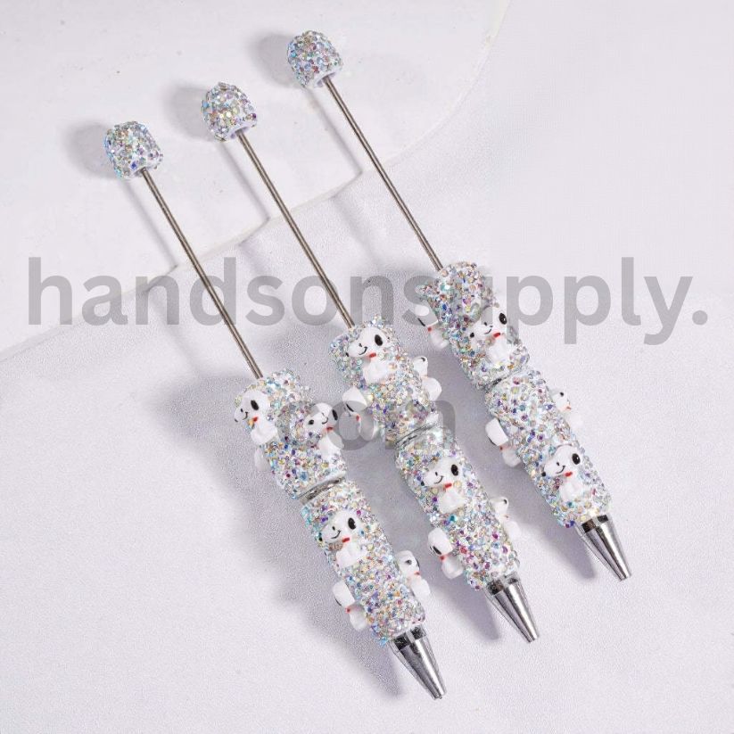 Snoopy Inspired Puppy Character, Luminous Beadable Clay Pen with AB Rhinestones Random Mix