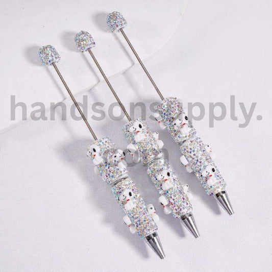 Snoopy Inspired Puppy Character, Luminous Beadable Clay Pen with AB Rhinestones Random Mix