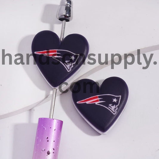 American Football NE Patriotic Pattern Sport Theme Flat Heart Shape Silicone Focal Bead
