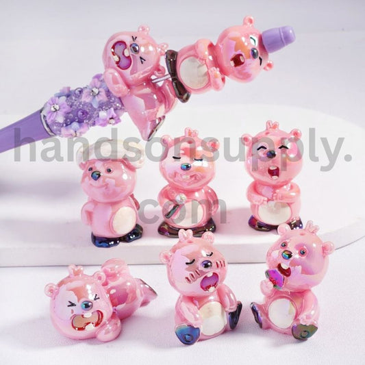 UV Coating Cute Pink Loop Cartoon Design, Acrylic Beads Random Mix