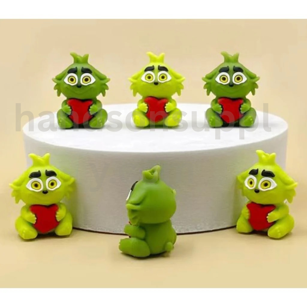 Baby Grinc Green Monster Hold the Red Heart Christmas 3D Little Cute Silicone Focal Beads