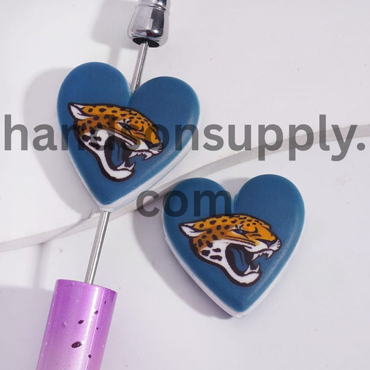 American Football Jacksonville Pattern Sport Theme Flat Heart Shape Silicone Focal Bead