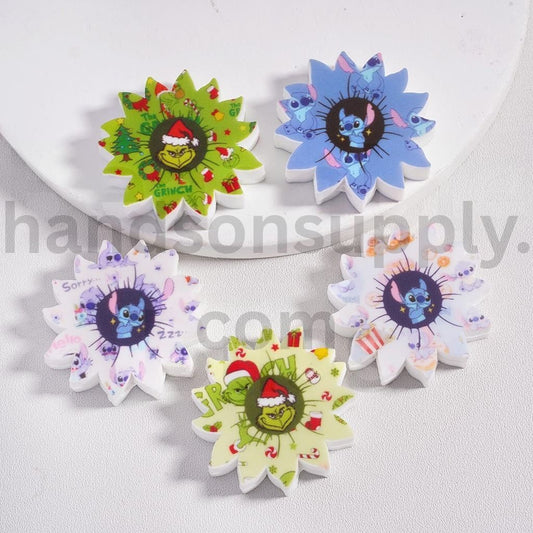 Cute Stitch & Grinch Series Flower Design Silicone Focal Beads Random Mix