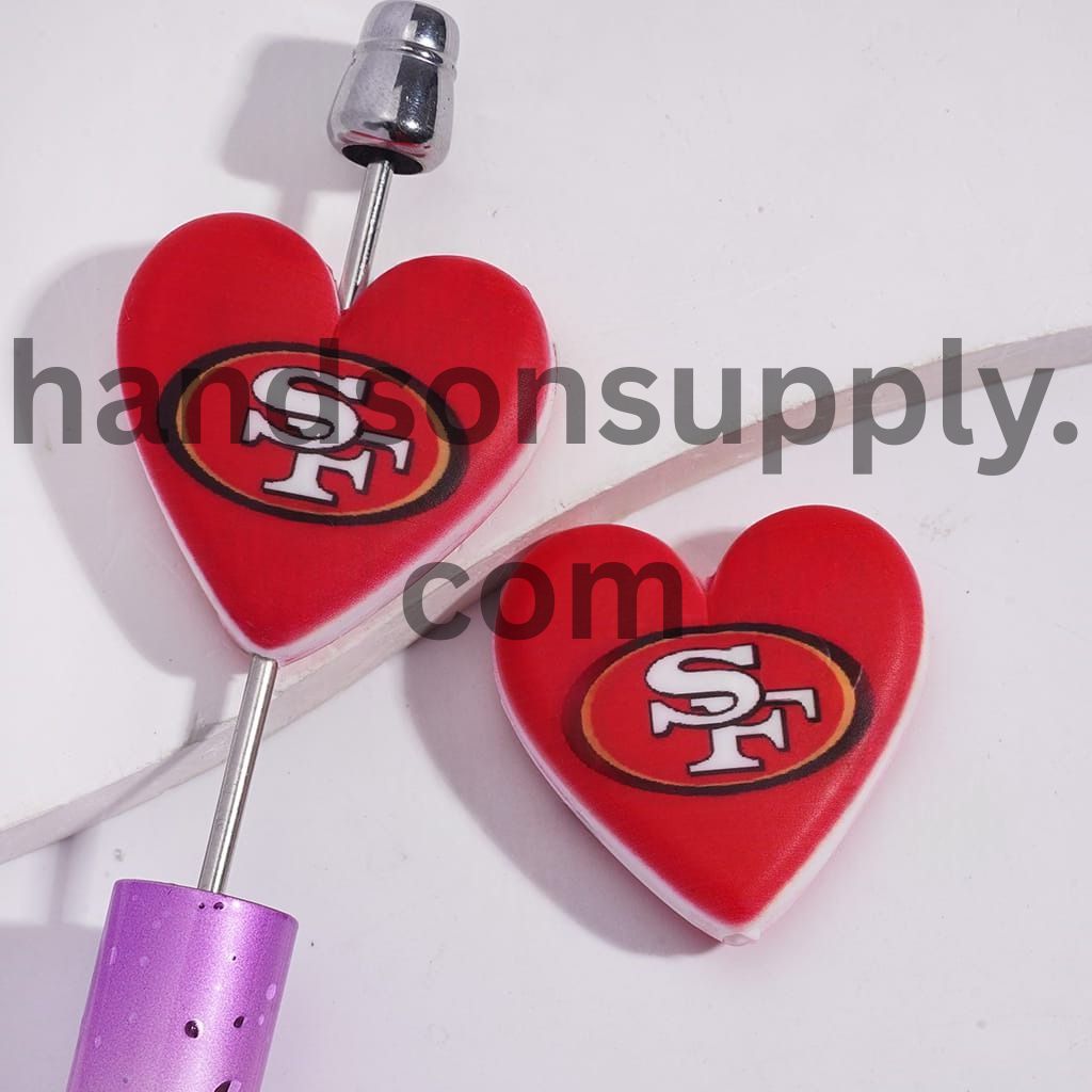 American Football Atlanta Pattern Sport Theme Flat Heart Shape Silicone Focal Bead