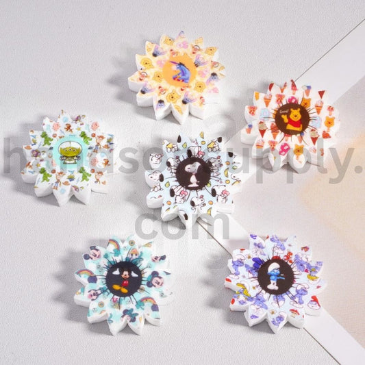 Cute Cartoon Character Flower Print Mickey, Pooh, Eeyore & Friends Silicone Focal Beads Random Mix