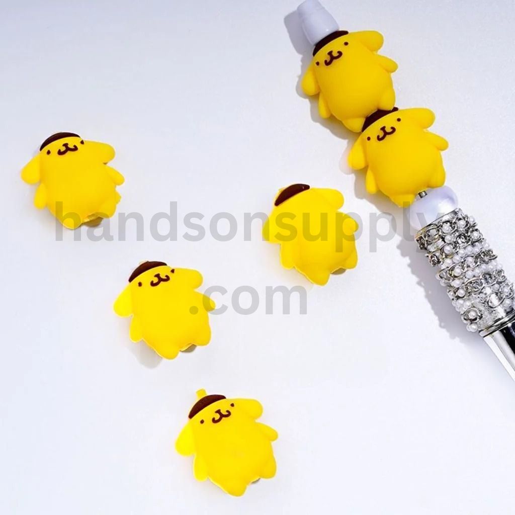 3D Cute Yellow Pompom Adorable Character Dog with Brown Hats Silicone Focal Beads