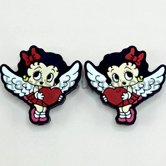Betti Boo Cute Girl with Wings Holds a Red Heart Silicone Focal Beads
