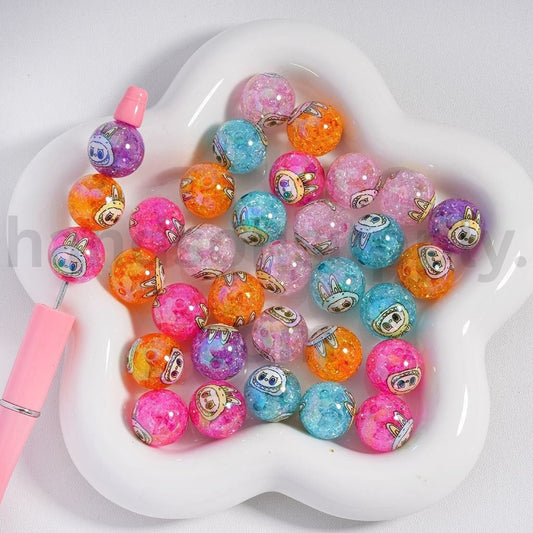 UV Coating Dark Color Assortment Crackle Finish Monster Doll Print Acrylic Beads 16MM