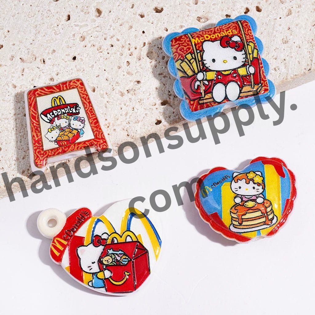 Cute Cat Characters Fast Food Character Series Acrylic Beads, Assorted Designs, Random Mix