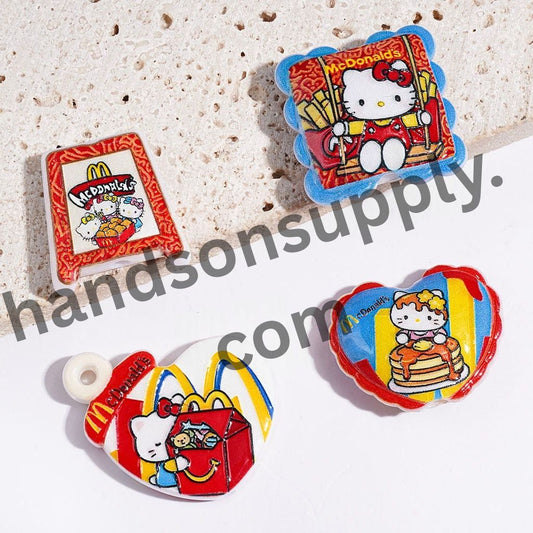 Cute Cat Characters Fast Food Character Series Acrylic Beads, Assorted Designs, Random Mix
