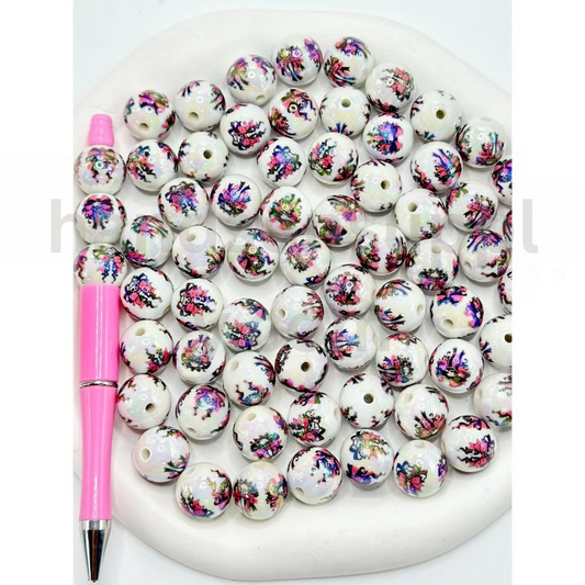 Skull with Bow Tie Design Round 16MM Halloween Theme Acrylic Beads
