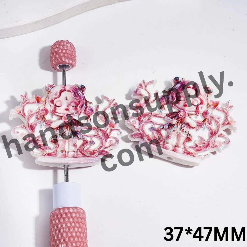 Charming Pink Doll Characters with Dark Gothic Fashion Style Acrylic Beads, 37*47MM