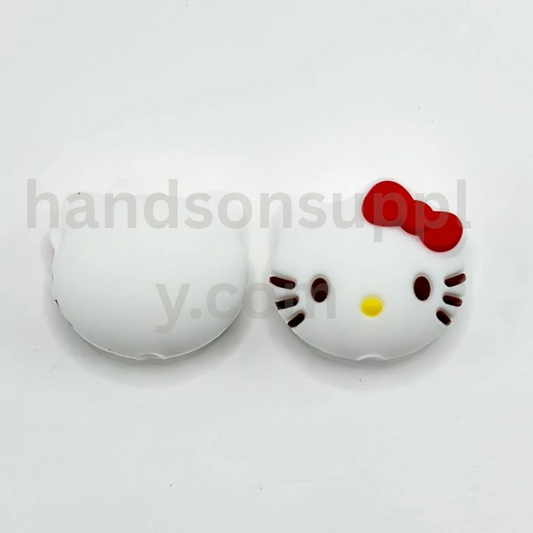 Cute HK Kitten Head with Red Bowknot 3D Mini Silicone Focal Beads