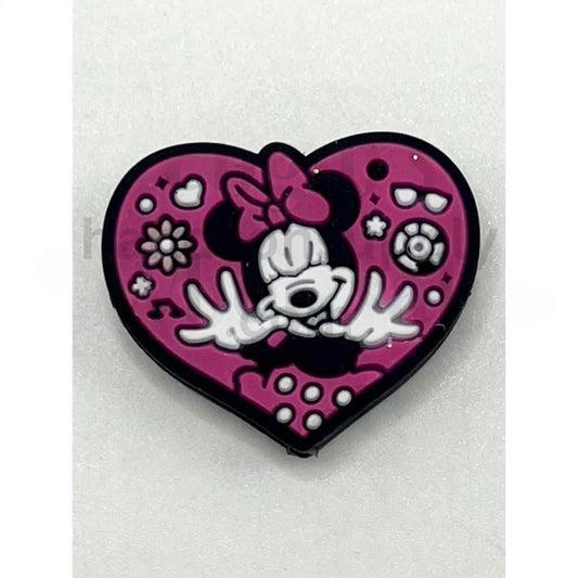 Mickyy Mouse Love Pink Heart Shaped Girl Silicone Focal Beads