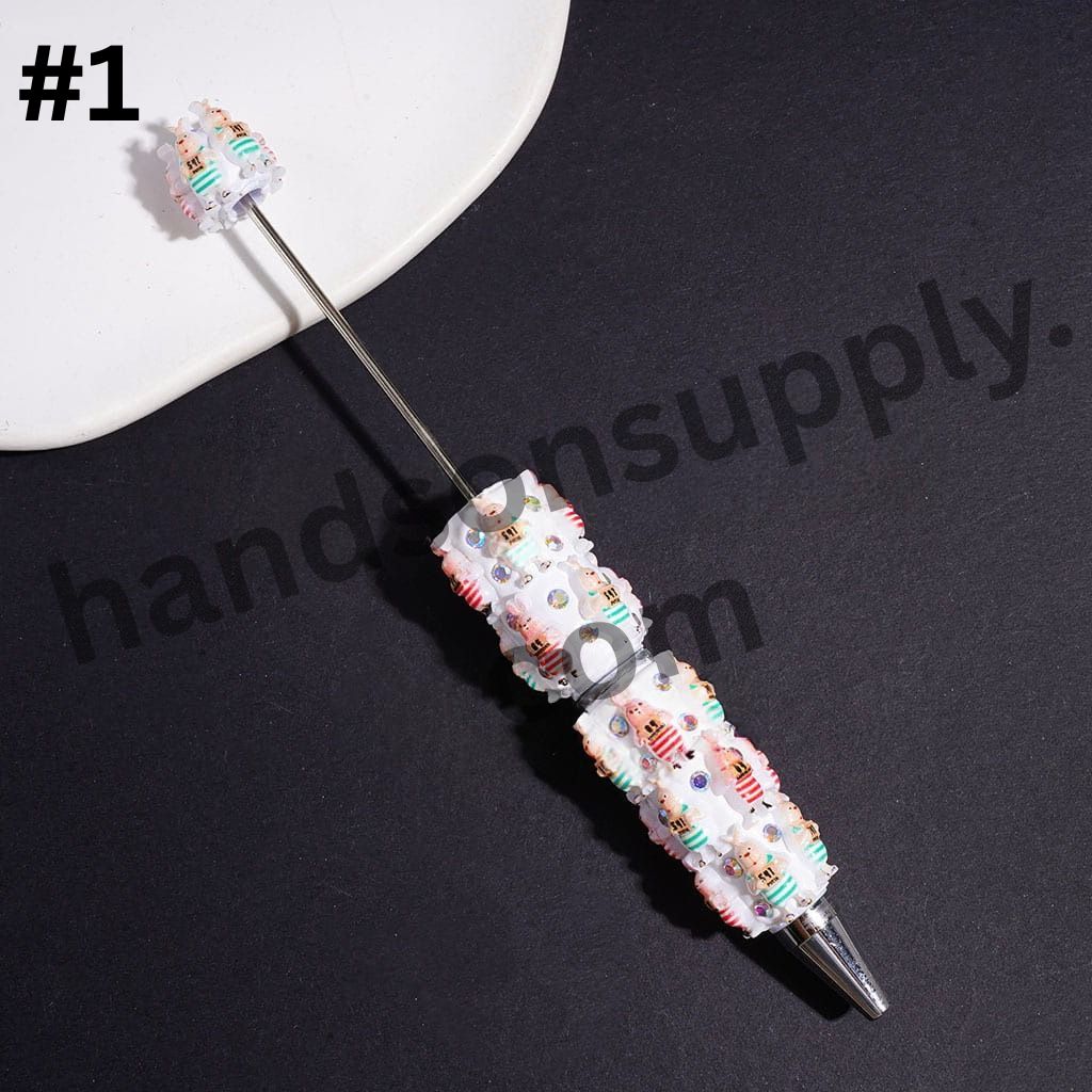 Adorable Rabbit Character Wearing Prison Outfit with Sparkling AB Rhinestone, Beadable Clay Pens, Multicolor