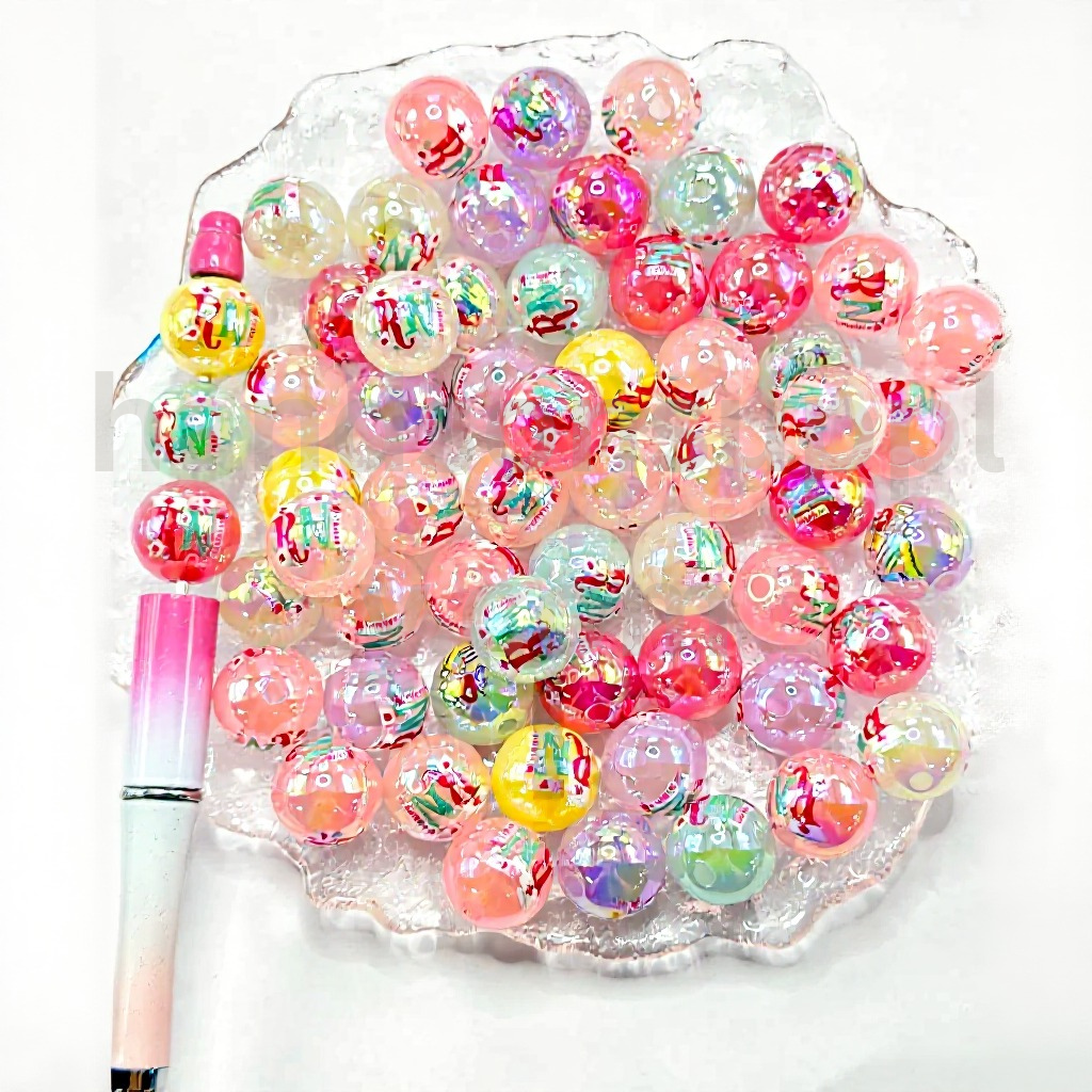 Nurse Pattern Jelly Color Round 16MM Assorted Mix Glossy Acrylic Beads
