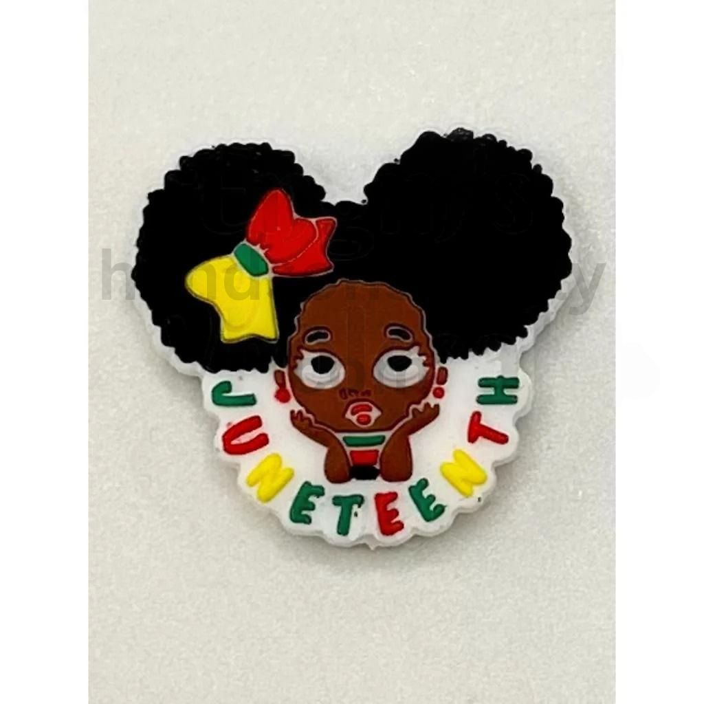 Cute Juneteenth Lil Black Girl Baby Silicone Focal Beads
