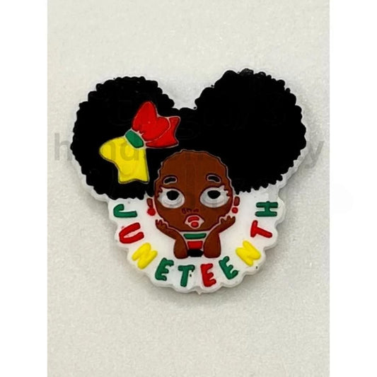 Cute Juneteenth Lil Black Girl Baby Silicone Focal Beads