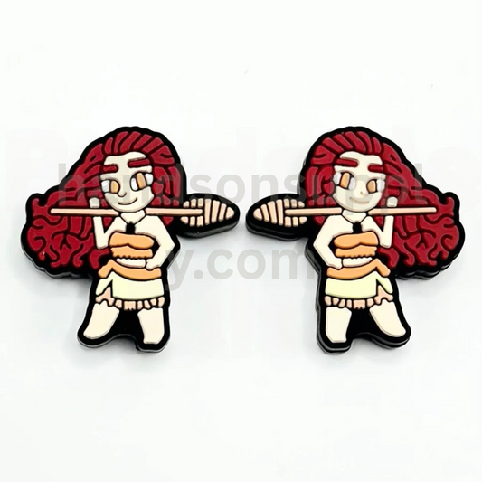 Long Hair Woman with a Spear Moan Primitive People Silicone Focal Beads