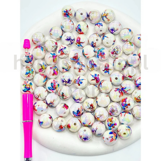 Spider-Man Print White Round 16MM Assorted Mix Superhero Acrylic Beads