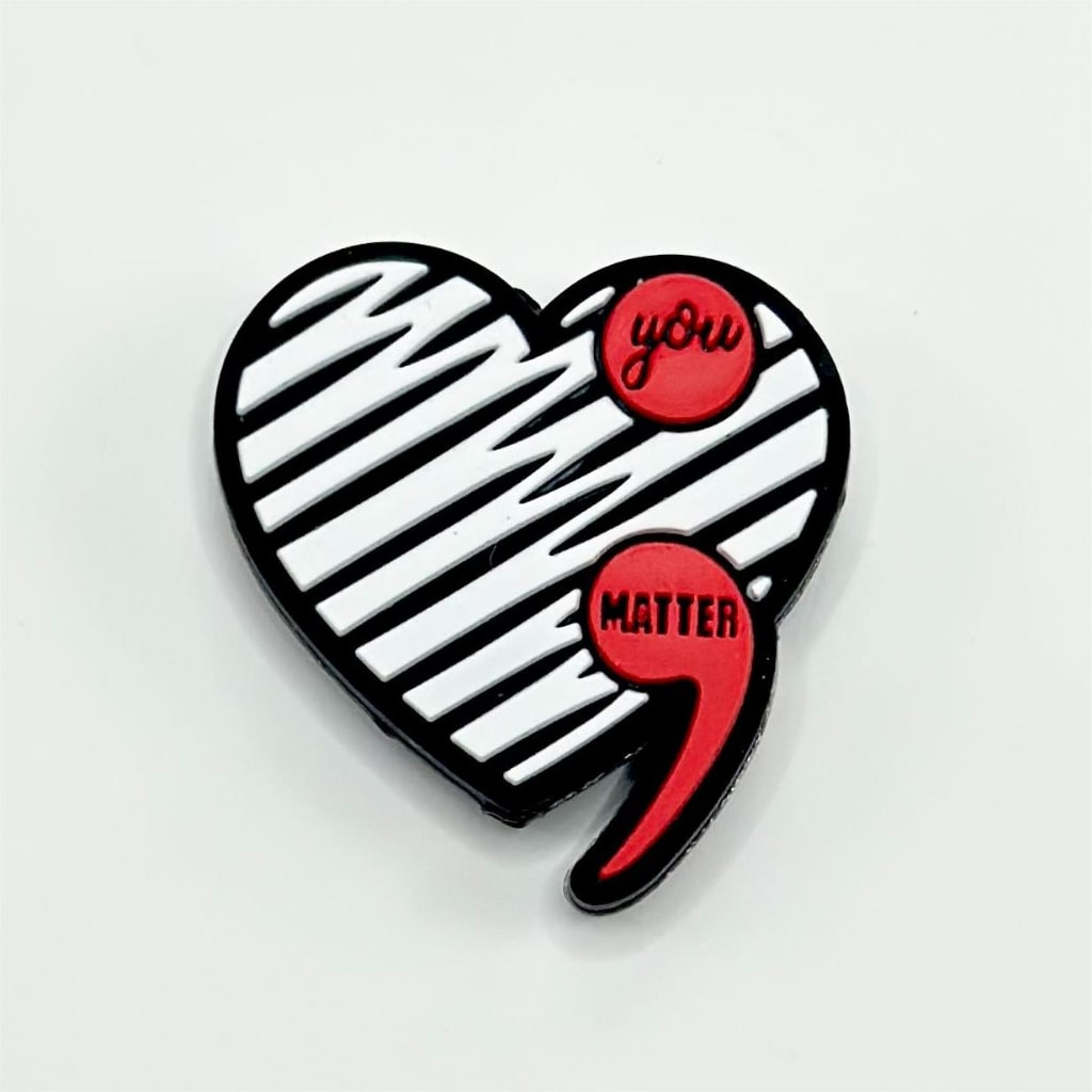 You Matter Black and White Stripe, Red Point, Comma, Heart Silicone Focal Beads