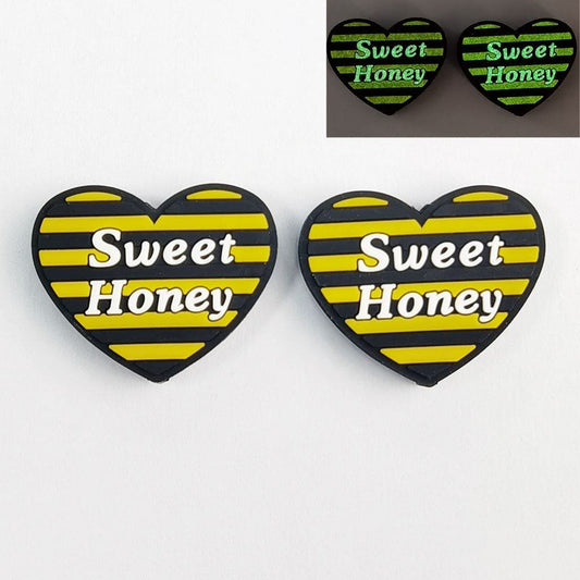 Luminous Yellow Stripes Sweet Honey Heart Silicone Focal Beads