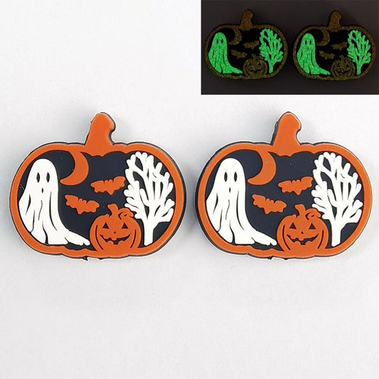 Halloween Pumpkin Ghost Moon Bat Tree Luminous Silicone Focal Beads