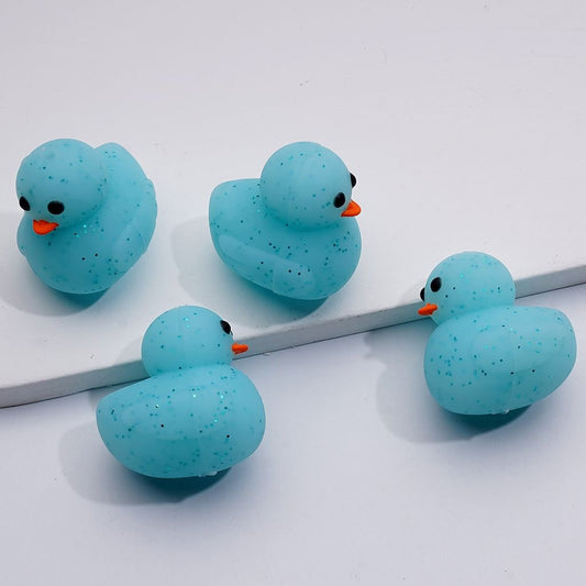3D Blue Cute Glitter Duckling Silicone Focal Beads