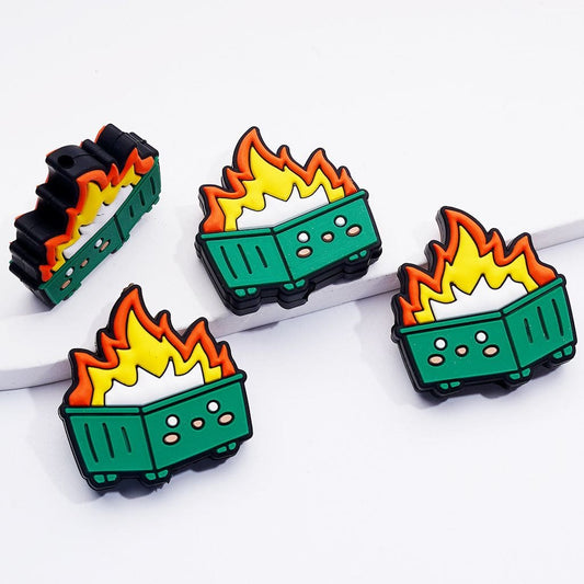 Winter Christmas Silicone Focal Beads Cozy Stove Burning with Flames Design
