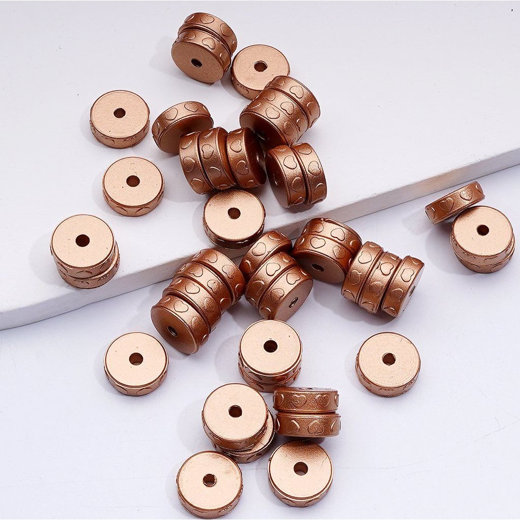 Round Flat Spacer Beads with Gold & Silver Heart Prints 12MM Silicone Accents for Jewelry & Crafts