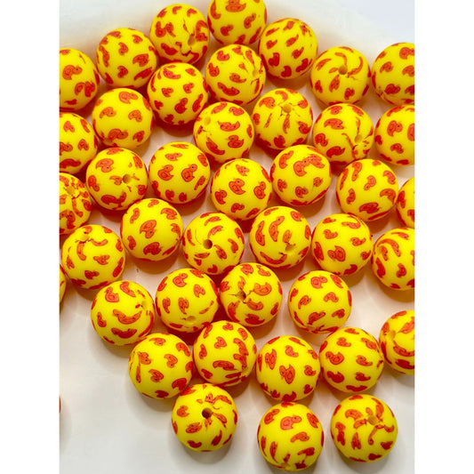 Adorable Round Printed Little Red Duckling Pattern Silicone Beads 15mm, Number Z-47