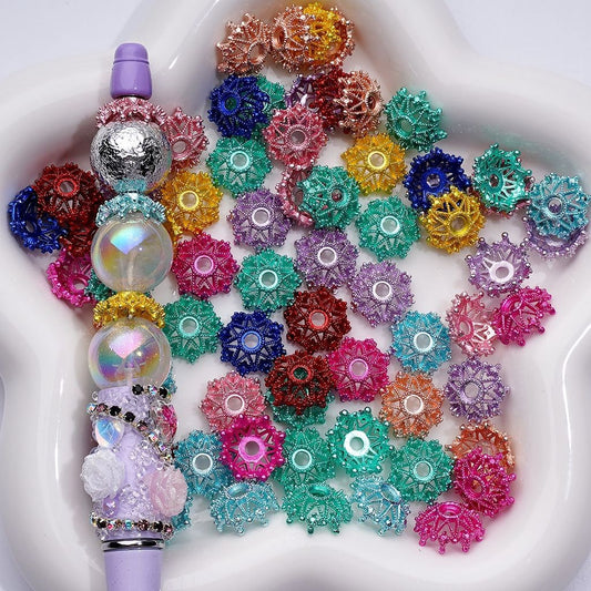 14MM Acrylic Crown Bead Caps Cages in Solid Colors, Assorted Mix for DIY Jewelry Making