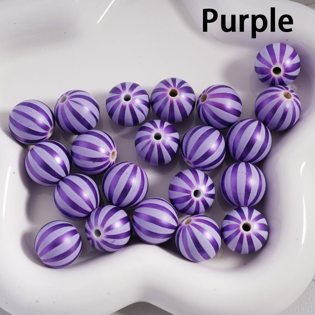 Metallic Watermelon Stripe Design Round Acrylic Beads 16MM