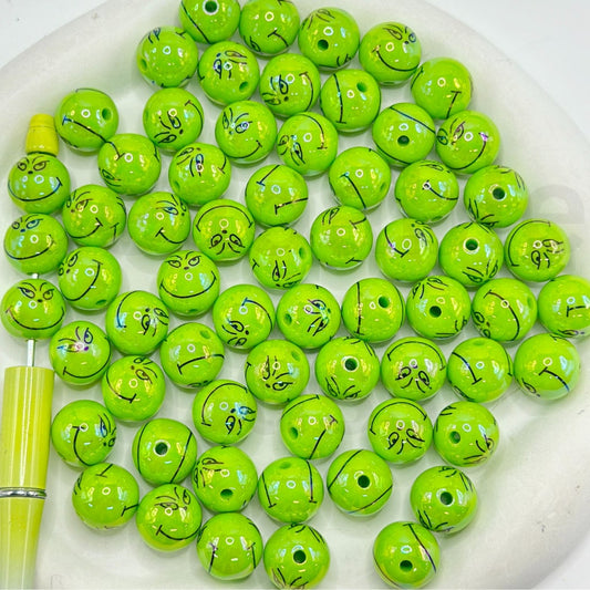 Round Green Character Shiny Acrylic Beads, 16MM
