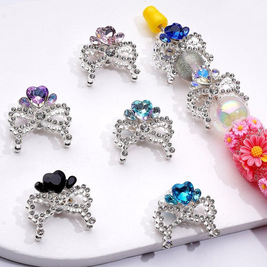 Fancy Silver Alloy Bowknot Beads – Bling Rhinestone Charms with Multicolor Hearts for Jewelry Making
