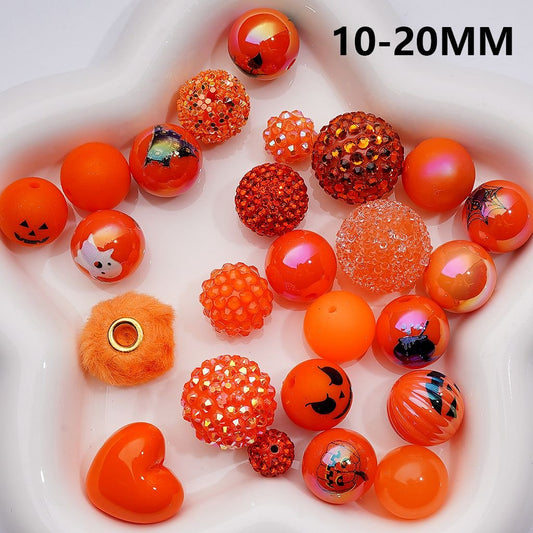 Halloween Series Orange Color Mix Acrylic Beads, 10-20MM, Random Mix