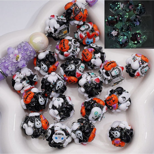 Phantom Pumpkin Halloween Topic Penguin Cat Luminous Round Clay Beads, 20MM