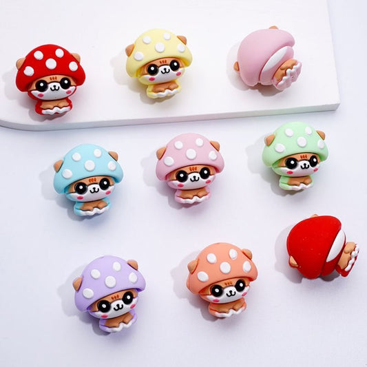 3D Puppies Cute Dogs Animal with Mushroom Hats Caps Silicone Focal Beads