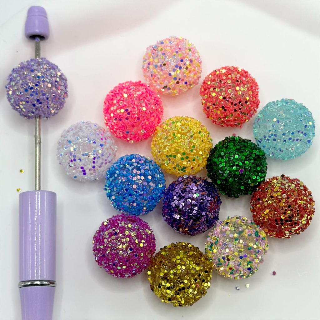 Acrylic Fancy Beads Coated with Glitter-like Hard Flakes, Sparkling Random Mix