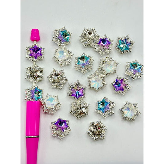 Silver Alloy Bling Bling Metal Rhinestone Snow Flower Beads, Random Mix, 18MM
