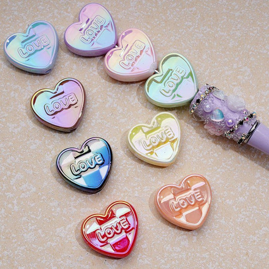 Colorful Shiny Heart Acrylic Beads with UV Coating and Love Design, Approx. 26x23MM