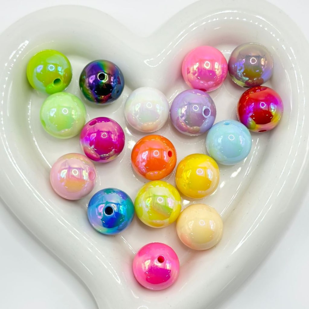 Shiny Multi-Color Round UV Finish Glossy Acrylic Beads, Random Mix, 20MM