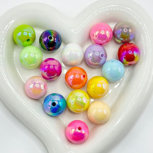 Shiny Multi-Color Round UV Finish Glossy Acrylic Beads, Random Mix, 20MM