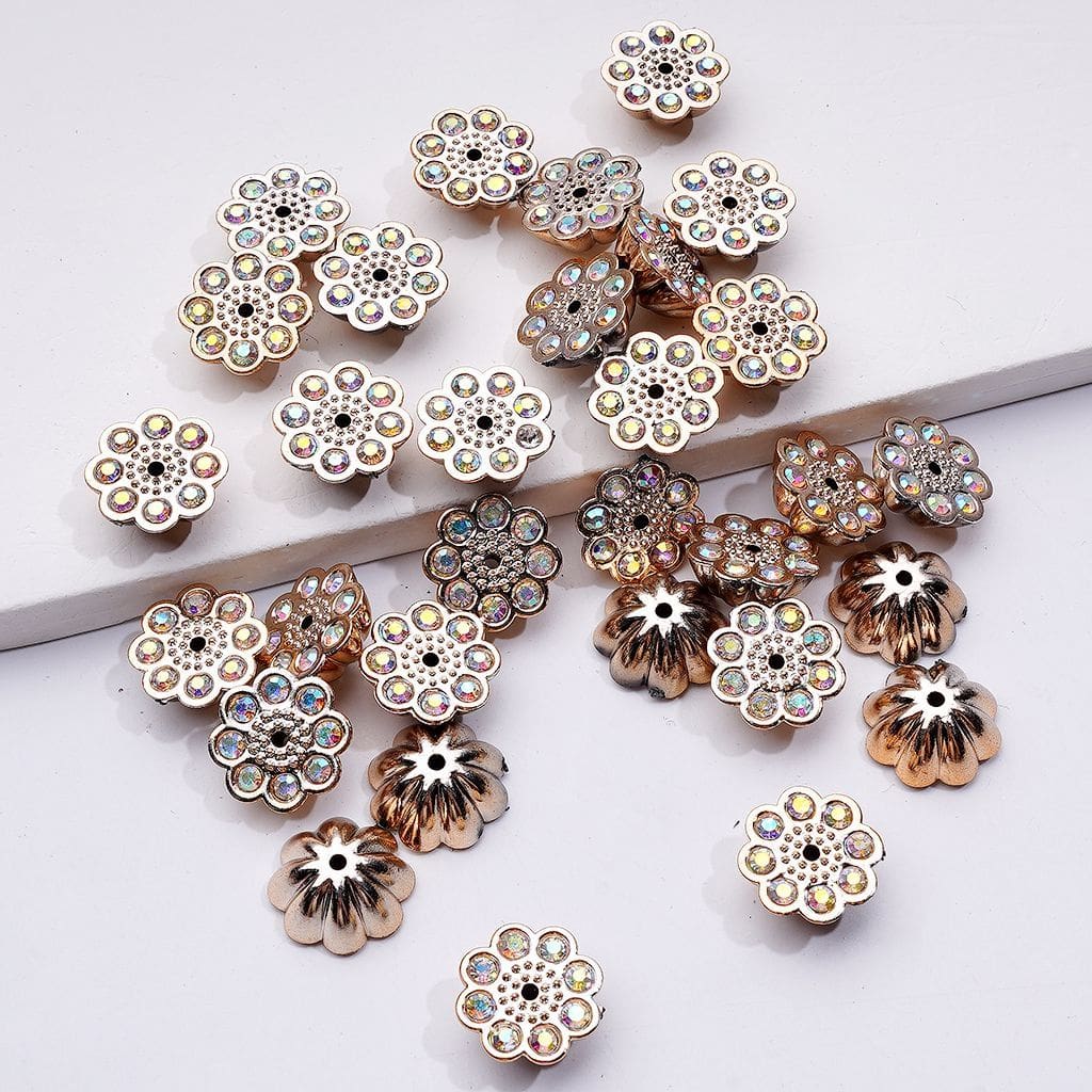 Lotus Seedpod-Shaped Acrylic Beads in Gold with AB Rhinestones 13MM Decorative Charms (Not for Pens)